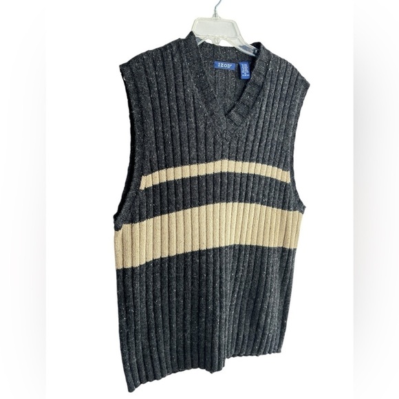 Izod Sweater Vest Size XL Gray Tan Tweed V-Neck Wool Blend Kurt Cobain 90's - Picture 3 of 9